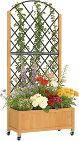 Outsunny vyvýšený drevený záhon s mriežkou a kolieskami, 72 × 36 × 168 cm | Aosom