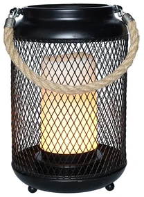 SOLIGHT Kovový lampáš s LED sviečkou, teplá biela, 3xAA, čierna, 20cm
