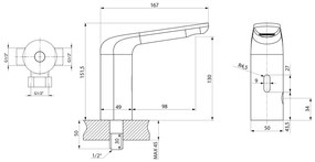 Sapho Sapho, senzorová stojanková batéria, 6V DC (4xAA), zlatá matná, PS203GB