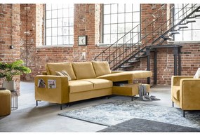 Horčicovožltá zamatová rozkladacia rohová pohovka Miuform Lofty Lilly, pravý roh