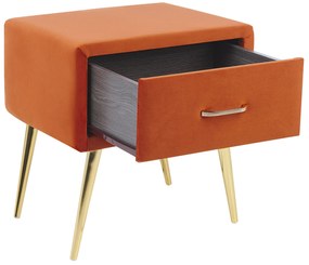 Zamatový nočný stolík so zásuvkou oranžový FLAYAT Beliani