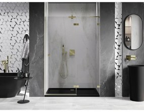 Mexen, Mexen Lunar L výklopné pravé sprchové dvere 140 cm, transparentné, brúsené zlaté - 834L-140-000-55-00-P