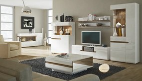 Široká komoda s presklením Linate, biely lesk/dub