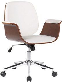 Design-Shop Kancelárska stolička Kemberg - koženka, drevo orech - Biela