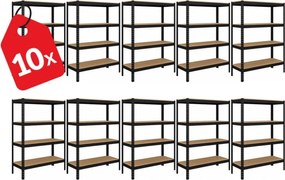 Akcia 10x Regál 150x70x30 cm lakovaný 4-policový, nosnosť 700 kg - čierny