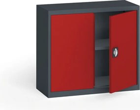Plechová policová skriňa na náradie KOVONA, 800 x 950 x 400 mm, 1 polica, grafit/červená