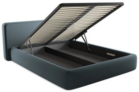 Modrá čalúnená dvojlôžková posteľ s úložným priestorom s roštom 160x200 cm Kiana – Makamii