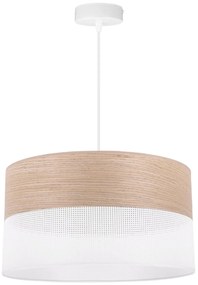 Závesné svietidlo Wood, 1x béžová dubová dýha/biele PVC tienidlo, (fi 40cm)