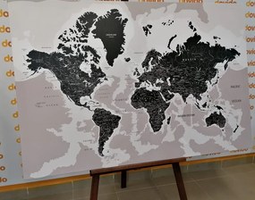 Obraz podrobná mapa sveta v čiernobielom prevedení