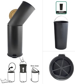 Matne čierny nášľapný oceľový odpadkový kôš 30 l Adonis – Spirella