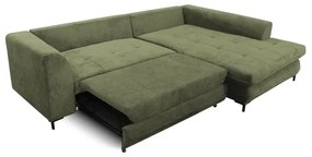 Rozkladacia rohová sedacia súprava LAGOA v tvare L, pravé prevedenie, zelená, s úložným priestorom