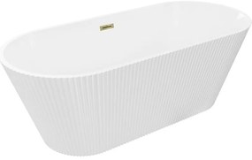 Mexen Yara, voľne stojaca ryhovaná vaňa 170 x 75 cm, biela lesklá, zlatý lesklý prepad, 52861707500-50