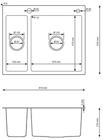 Erga HD, 1,5-komorový oceľový drez 610x510x210 mm s dávkovačom saponátu, oceľová, ERG-MLS-HD6151