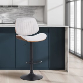 Barová stolička Clawson - látka, čierny rám - orech/krémová