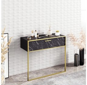 Konzolový nástenný stolík POLKA 76,8x90 cm zlatá/čierna