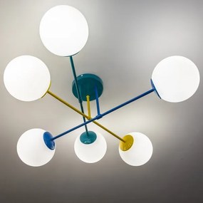 Prisadený luster MOON 6xE27/15W/230V tyrkysová/žltá/modrá