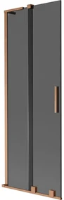 Mexen Velar L, 2-krídlová posuvná vaňová zástena 75 x 150 cm, 8mm šedé sklo, medená matná, 896-075-003-41-65