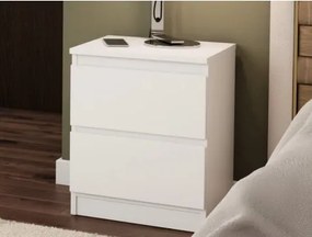 Skrinka/nočný stolík Carlos 40 cm, bílá, 2 zásuvky%