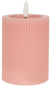 Ružová valcová sviečka s vrúbkovaním Led Candle - Ø 8*13 cm / 2*AA