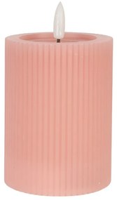 Ružová valcová sviečka s vrúbkovaním Led Candle - Ø 8*13 cm / 2*AA
