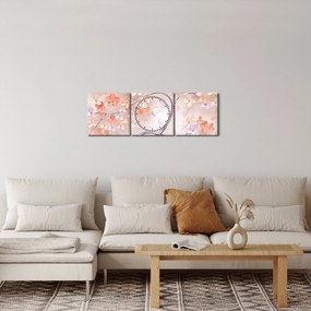 Obraz koralových kvetov stromu - abstrakt (s hodinami) (90x30 cm)