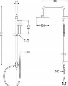 Mexen Tord, sprchový set s dažďovou sprchou a sprchovou batériou Zero, čierna matná, 71140200-70