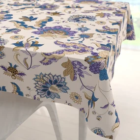 Biante Bavlnený štvorcový obrus Sandra SA-539 Modro-fialové orientálne kvety na svetlo béžovom 110x110 cm