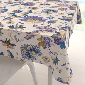 Biante Bavlnený štvorcový obrus Sandra SA-539 Modro-fialové orientálne kvety na svetlo béžovom 140x140 cm