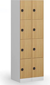 Šatníková skrinka S1 s úložnými boxmi, 4 boxy, 1850 x 300 x 500 mm, kódový zámok, laminované dvere, buk