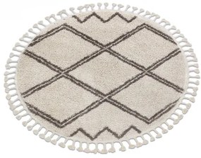 Okrúhly koberec BERBER ASILA, krémová -hnedá - strapce, Maroko, Shaggy Veľkosť: kruh 160 cm