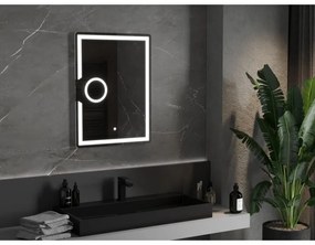 Mexen Onyx, LED kúpeľňové zrkadlo s podsvietením a kozmetickým zrkadielkom 60x80 cm, 6000K, ochrana proti zahmlievaniu, 9813-060-080-611-00