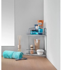 Rohová nástenná oceľová kúpeľňová polička v striebornej farbe - Metaltex