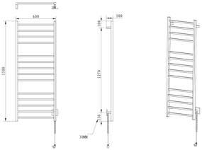 Sapho Sapho, ESKINADO elektrický sušiak uterákov, hranatý, 600x1500 mm, 130 W, čierna matná, ER450BV