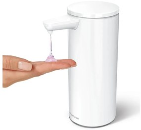 Biely bezdotykový kovový dávkovač mydla 266 ml – simplehuman