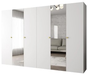 Šatníková skriňa 300 cm Parna 2 (biela + zlatá). Akcia -20%. Vlastná spoľahlivá doprava až k Vám domov. 1125958