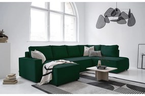 Tmavozelená menčestrová rozkladacia rohová pohovka (pravý roh/do tvaru "U") Brave Dave – Miuform