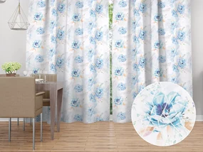 Biante Dekoračný záves TF-087 Modré kvety na geometrickom bielom 140x210 cm