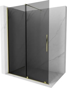 Mexen Velar, sprchová zástena s posuvnými dverami Walk-in 150 x 200 cm, 8mm šedé sklo, zlatá lesklá, 871-150-000-43-50
