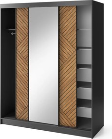 Šatní skříň Marrphy se zrcadlem 180 cm dub Caramel/černá