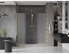 Mexen Velar L Duo, posuvné sprchové dvere do otvoru 200 cm, 8mm sklo námraza, zlatá lesklá, 871-200-003-32-50