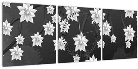 Obraz - Kvety na vetvách (s hodinami) (90x30 cm)