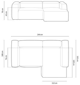 Sivomodrá menčestrová rohová pohovka (pravý roh/s leňoškou) Bergano – Cosmopolitan Design