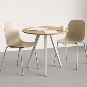 Konferenčný stôl PRIMO ZEN, priemer 80 cm, biela podnož, dub prírodný