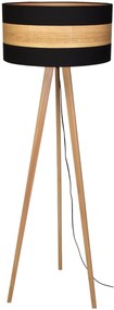 Stojacia lampa Terra, 1x drevené/čierne textilné tienidlo, drevo
