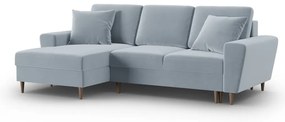 Svetlomodrá zamatová rozkladacia/s úložným priestorom rohová pohovka (ľavý roh/s leňoškou) Kyoto – Cosmopolitan Design