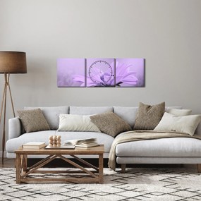 Obraz - Fialový kvet (s hodinami) (90x30 cm)