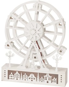 Vianočné svietiace otočné koleso Mestečko, 26,5 x 5,5 x 20 cm, 4x LED, drevo