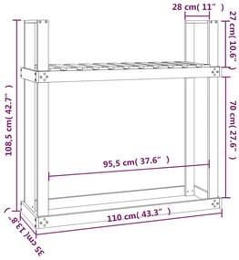 Stojan na palivové drevo sivý 110x35x108,5 cm masívna borovica