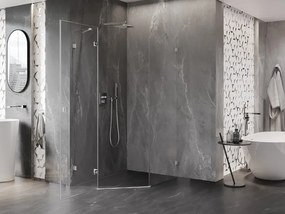 Mexen Lunar, päťuholníkový sprchový kút naklápací doľava 90 x 100 cm, 8mm číre sklo, oceľový profil, 831-090L-100P-97-00-L