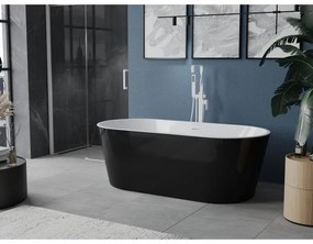 Mexen Luna, voľne stojaca vaňa 180 x 80 cm, biela-čierna, biely prepad, 52031808075-20